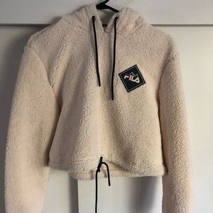 Cropped Filla Drawstring Hoodie - Cream